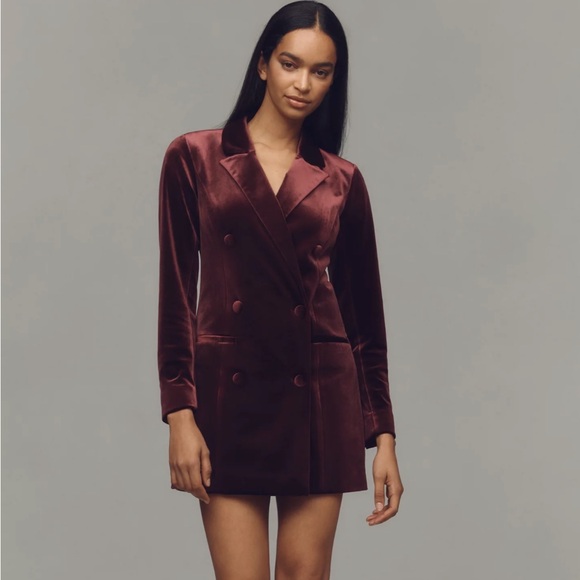 NWT Anthropologie Good American Velvet Blazer Mini Dress size XS, color:wine - Picture 1 of 3